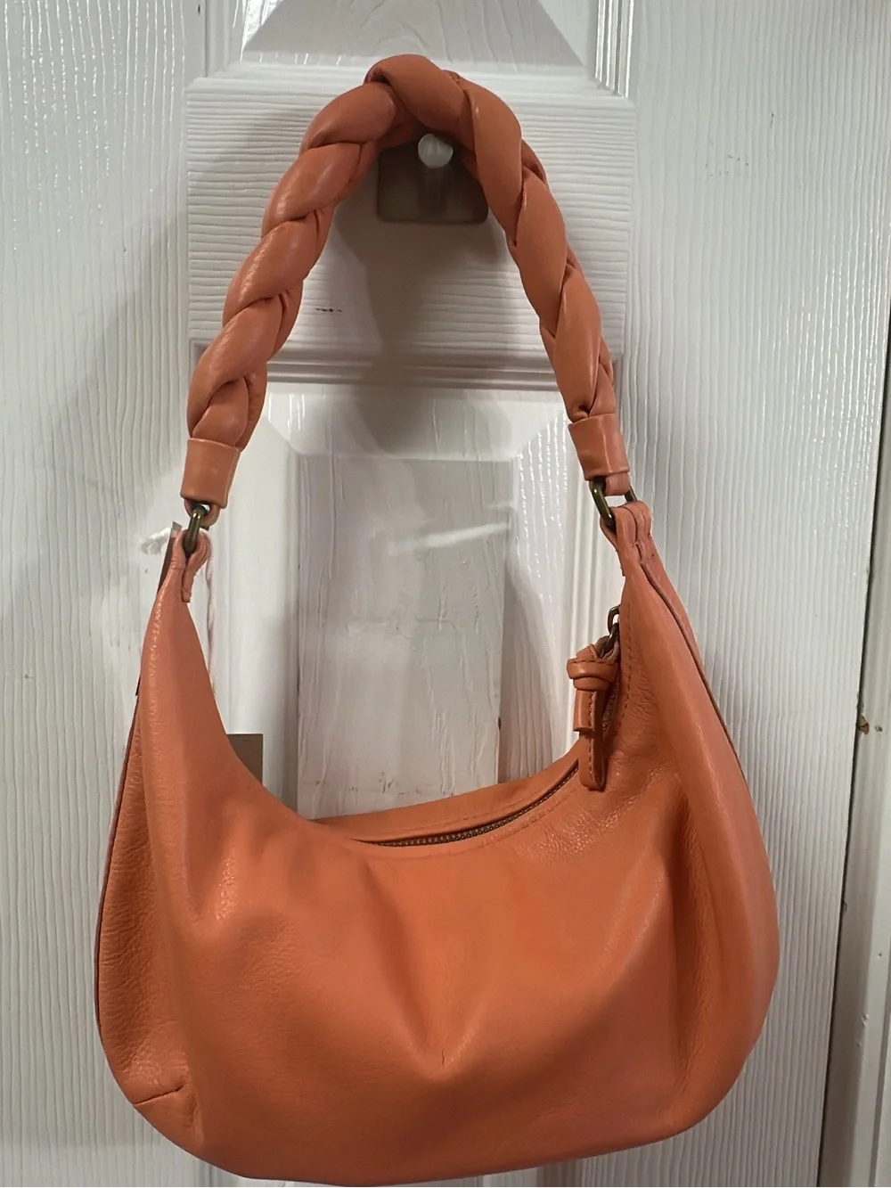 Madewell Leather Soft Small Braided Hobo bag in a peach orange. (Bags 17)
